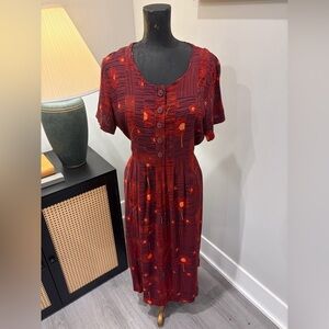 VTG Brett Alixander Petite Retro Teacher Patchwork Print Red Floral Dress 12P